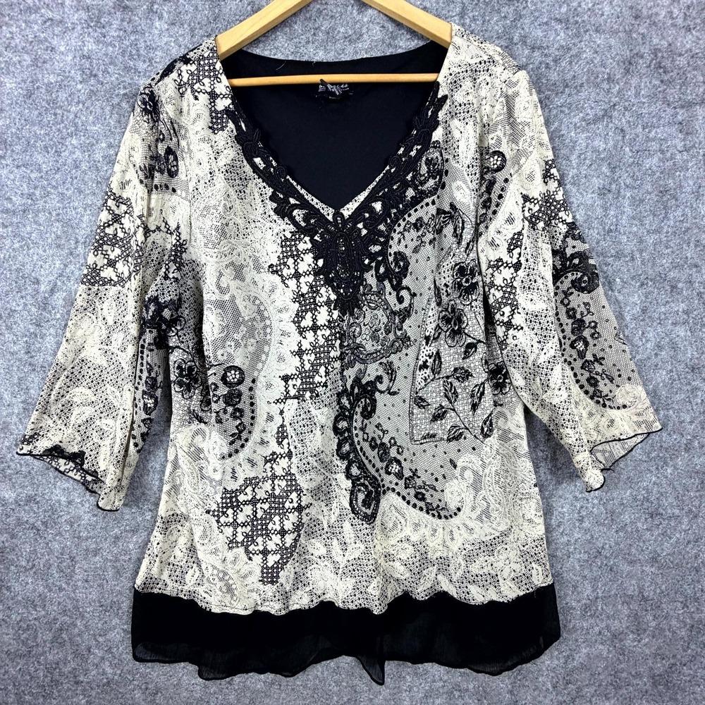 B.I.Y.A.Y.C.D.A Blouse Top Womens 2X Black Beige Paisley Lace Y2K Indie Sleaze